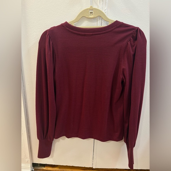Gap Factory Soft Slub Puff Sleeve Long Sleeve Top in Burgundy - Picture 2 of 5